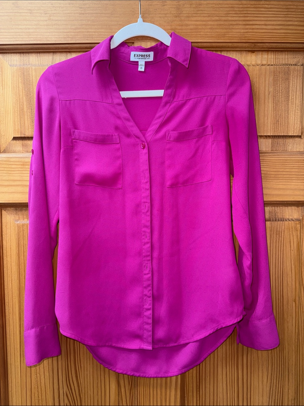 Express Fuchsia Button-Front Blouse